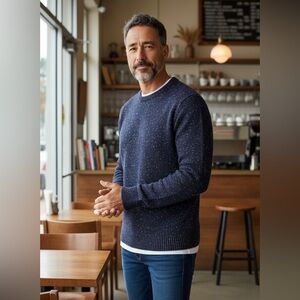 A.P.C. Men’s Navy Marled Wool Sweater Size M